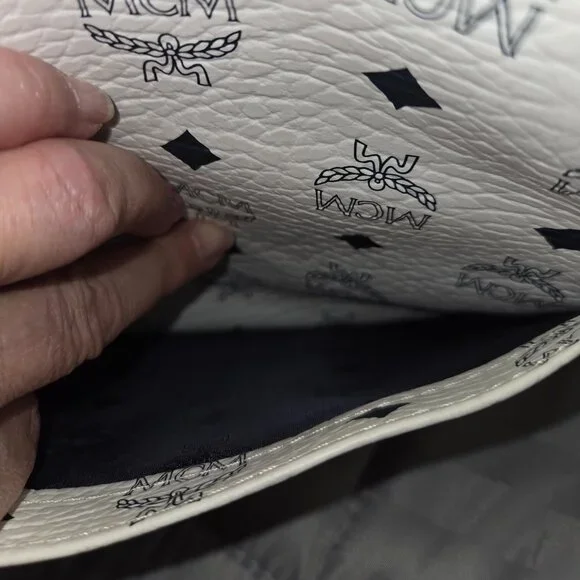 MCM White & Black Monogram Print Large Tote Bag - Picture 12 of 14